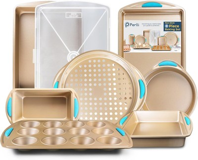 Baking Pan 8 Piece Set Nonstick Gold Carbon Steel Oven Bakeware Kitchen Set