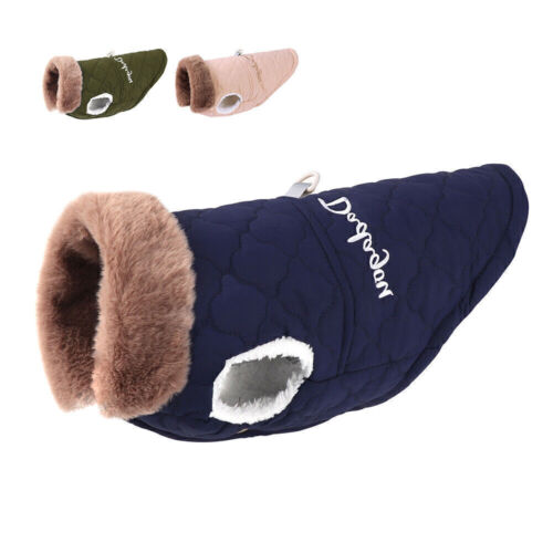 Waterproof Dog Coat Warm Fleece Lined with Fur Collar Winter Jacket V8I7 - Picture 1 of 18