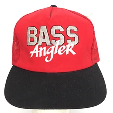 Vtg Bass Angler Fishing Hat Logo Made USA Mesh Snap Back Trucker Baseball Cap