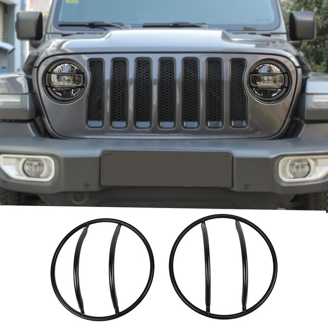 Fit 2018 2019 Jeep Wrangler JL Front Headlight Lamp Guard Cover Metal