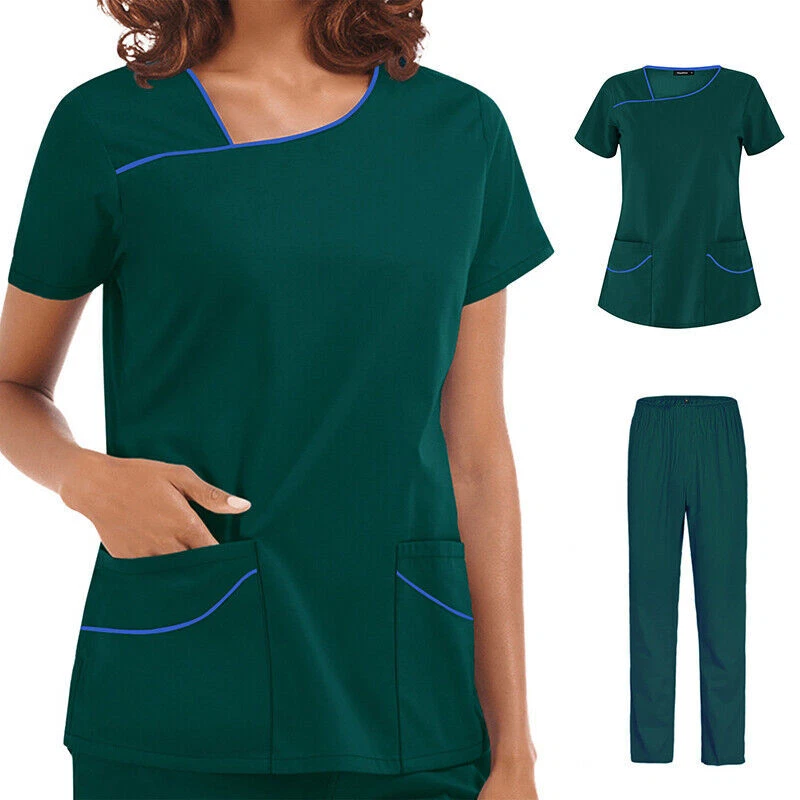 Medical Women Nursing Suit Nurse Uniform T Shirt Tops Pants Salon