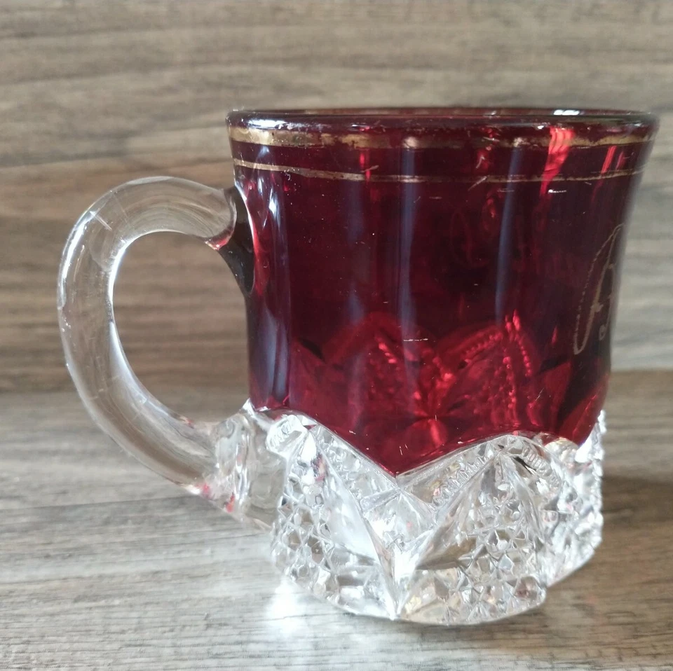 Vintage Ruby Flashed Red Glass Cup/Mug 3.25" tall Souvenir of Balfour, N.D. - Image 4 of 4