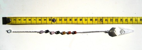 White Selenite Moonstone Chakra Om Faceted Crystal Gemstone Precision Pendulum - Picture 3 of 4