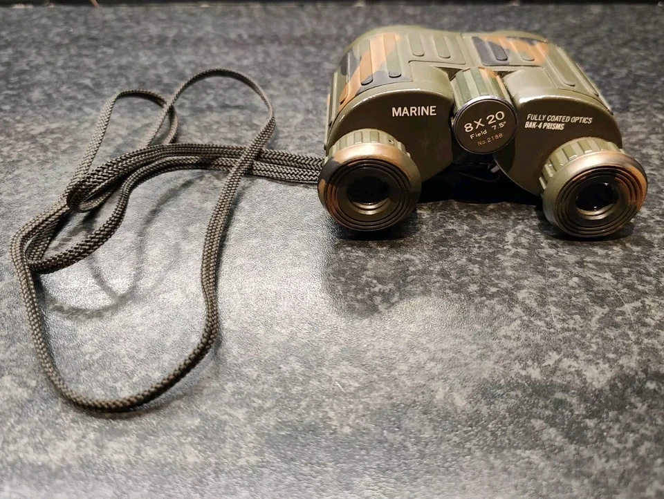 Marine 8x20 Binoculars Bak-4 Prisms Fully Coated Military Gear Green Camo Metal - Image 2 of 4