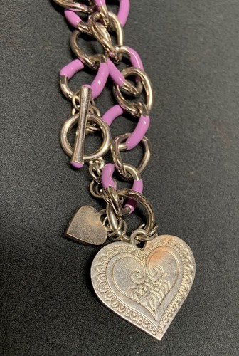Hard Rock Color Heart Bracelet Metal Purple Lavender White Rhinestones USED - Picture 3 of 8