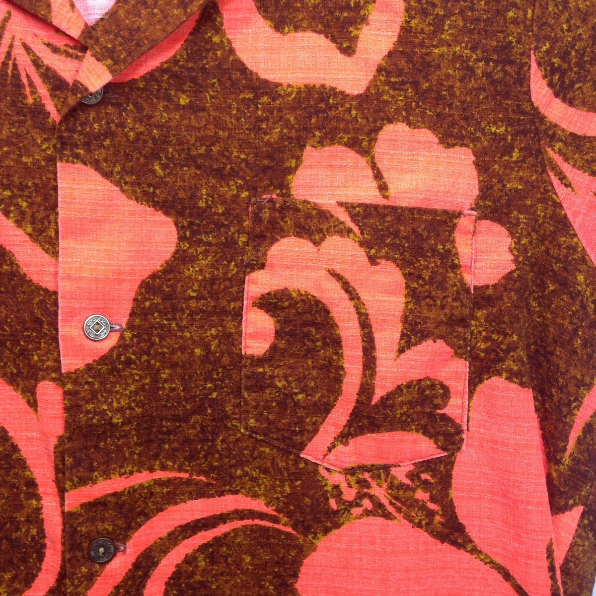 Chemise Hawaïenne Vintage Tohki Hawaii - Taille M - Camouflage Orange Flamboyant