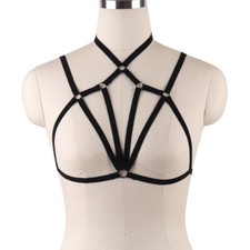 Sexy Women Lingerie Set Hollow Cupless Strappy Harness Cage Black Bra