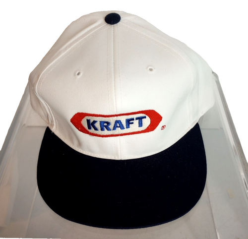 Vintage Kraft Logo Foods Baseball Cap Leather Strap Imperial Headwear White Blue