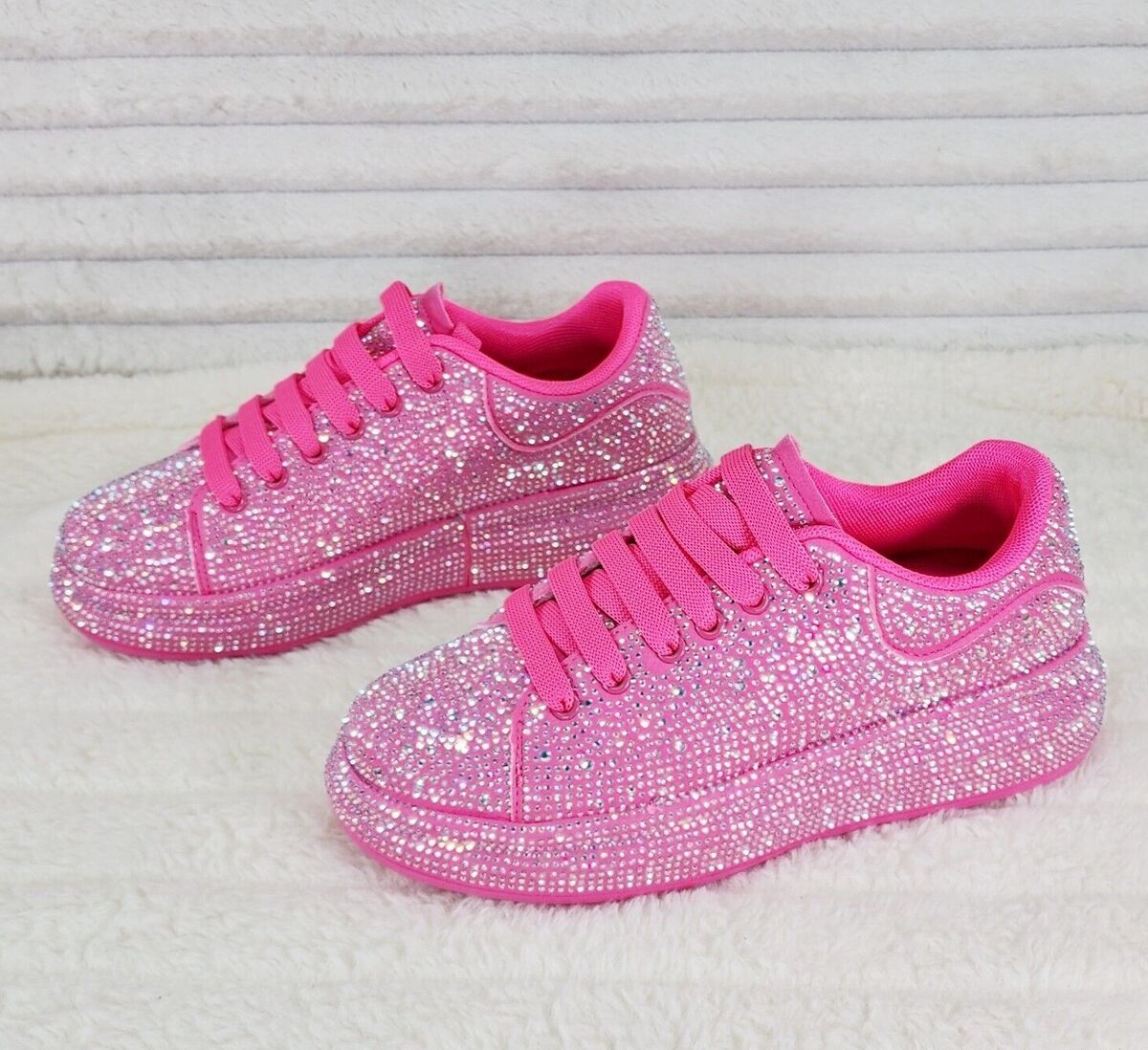 Dazzle Cush Bright Hot Pink Neon Rhinestone Comfy Platform Dazzle Cush Bright Hot Pink Neon Rhinestone Comfy Platform