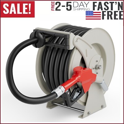 Fuel Hose Reel Retractable Diesel Hose Reel 3/4'' x 66' Auto Fueling Nozzle