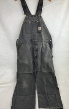 Carhartt Double Knee Bib Overalls Size 40x29 Black Gray Distressed