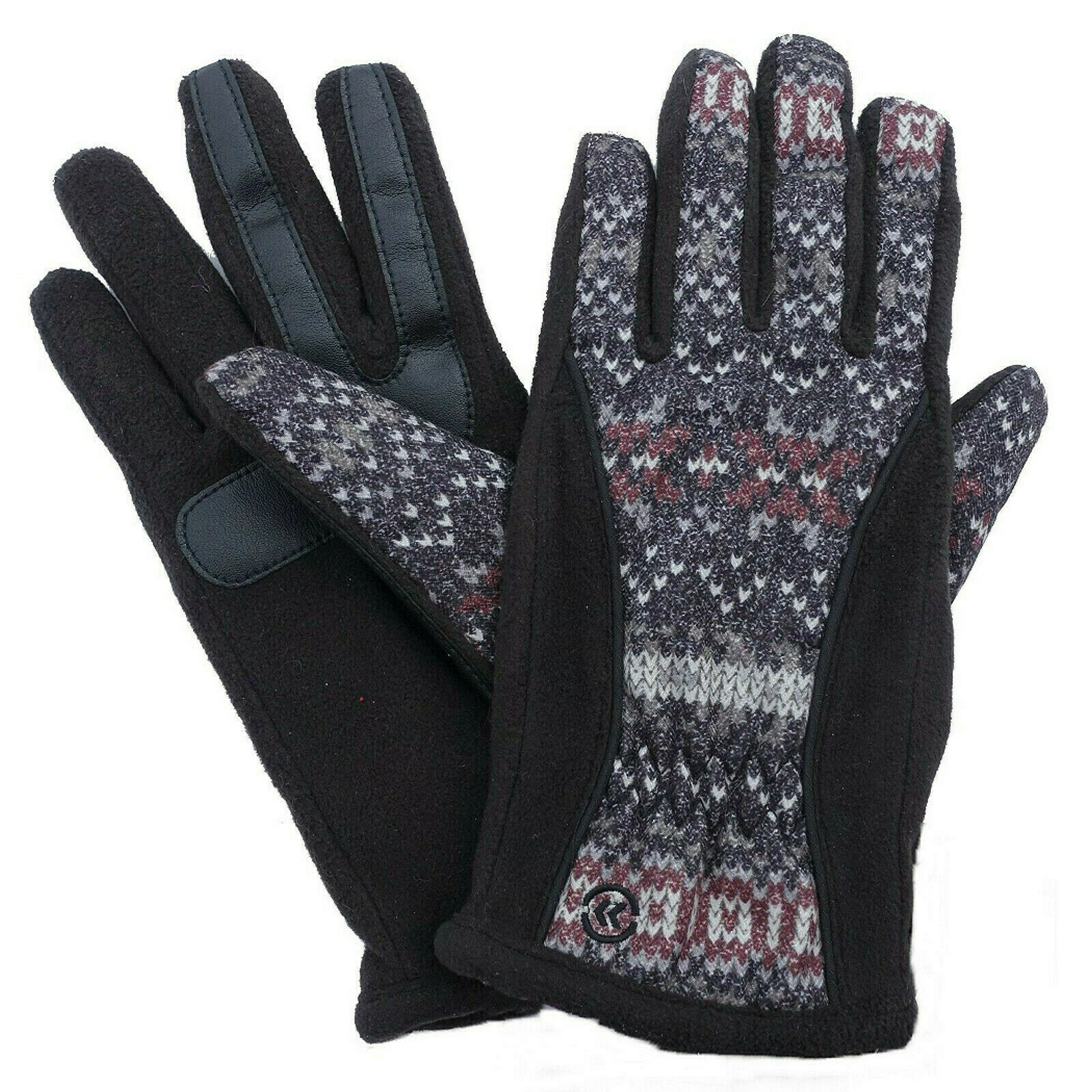 ISOTONER Black Gray Print Matrix Fleece Nylon smarTouch THERMAflex Gloves M L