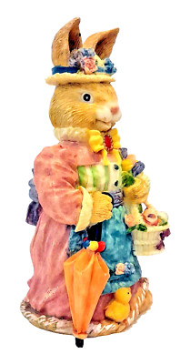 10in Bunny Rabbit w/Bonnet in a Dress Carrying a Basket of Flowers & Easter Eggs