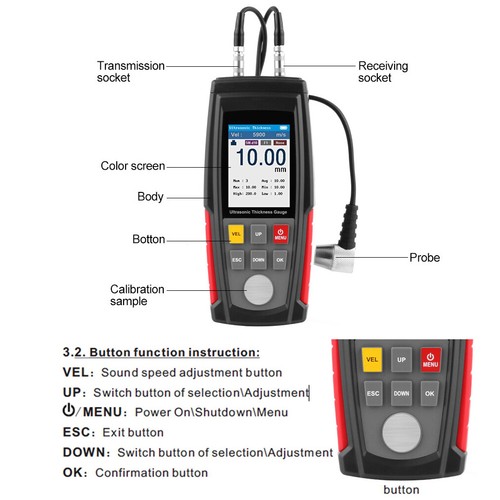 Smart Sensor Ultraschall Dickenmessgerät Schallgeschwindigkeitsmesser 225mm Tiefenprüfer - Bild 8 von 10