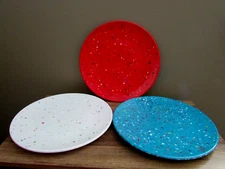 3 Zak Designs Melamine red-white- turquoise Confetti 9” salad Plates Speckled