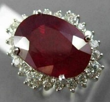 EXTRA LARGE 8.70CT DIAMOND & AAA EXTRA FACET RUBY 14K WHITE GOLD ENGAGEMENT RING