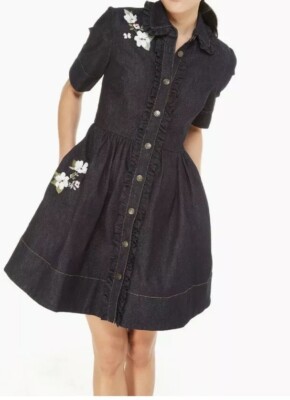 kate spade embroidered denim dress Indigo Denim Short Sleeve Midi Dress main image 1
