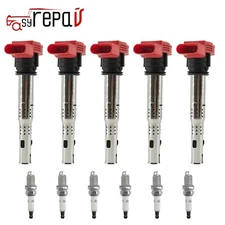 5PCS ignition coil+spark plug For Volkswagen Beetle Jetta Passat 2.5L 06D905115