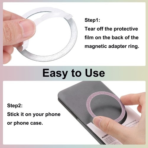 2Pcs Magnetic Sticker Ring, Metal Sparkle Magnetic Adapter Ring, Rose Pink - Photo 3 sur 7