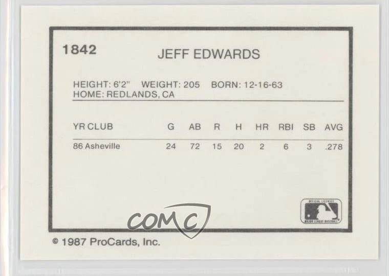1987 ProCards Minor League Jeff Edwards #1842 - Image 2 of 2