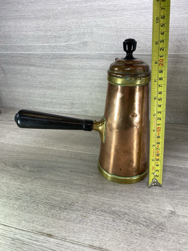 antique Georgian Copper brass Chocolate Pot turned wood handle a tinned interior - Picture 15 of 22