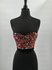 Multicolor Rhinestone Jeweled Bustier Corset Top M Fits S Detachable Straps