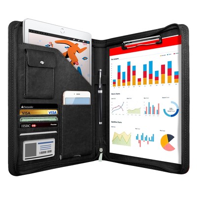 Zippered Padfolio Organizer, Leather Planner Binder, 10.2 Inch Portfolio Fold...