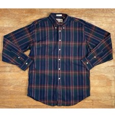 Vintage Mens Plaid Shirt Size Medium 80s Tartan Cotton Collared Twill Outdoor