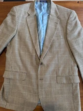 Alan Flusser Silk Worsted Wool Tan Houndstooth Sport Coat Men’s 44L