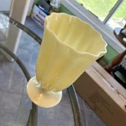 STEUBEN ART GLASS LARGE YELLOW "IVORY" FOOTED VASE WITH VERTICAL RIBBINGS...MINT