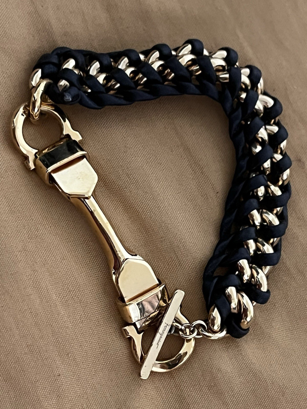 Salvatore Ferragamo Black Leather Double Wrap Bracelet 7.5 Inches