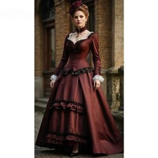 Vintage Victorian Wedding Dress Long Sleeves Ruffles Satin Bridal Gowns Satin