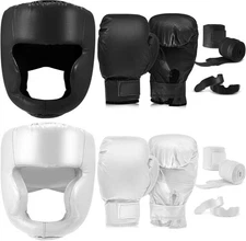 14 Pcs Boxing Set Including 2 Pair of 16 oz Boxing Gloves Headgear Helmet Box...