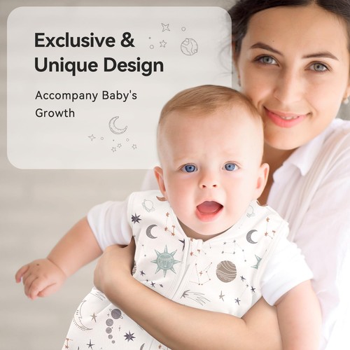 Unnivoll Baby Sleep Sack 0-6 Months 3 Small, 0.5 Tog White Gray Blue Space - 第 7/7 張圖片