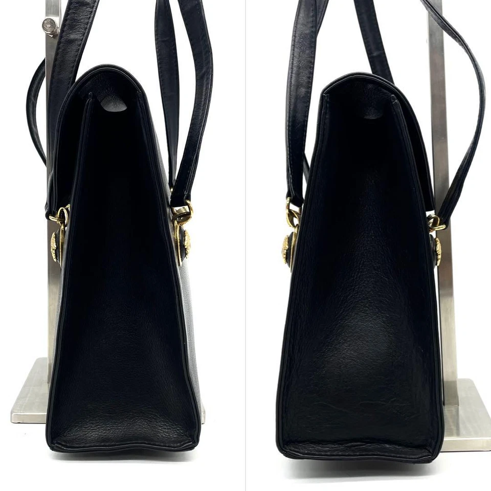 Versace Tote Bag Shoulder Strap Medusa Gold Hardware Leather Black Authentic - Image 4 of 4