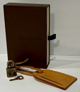 LOUIS VUITTON Luggage Travel Bag Suitcase LEATHER TAG Brass LOCK & KEY With BOX