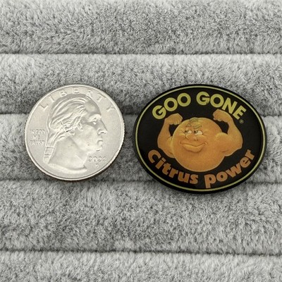 Goo Gone Citrus Power Flexing Muscle Orange Mascot Promo Pin Pinback #63042