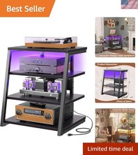 Supporto multimediale AV a 4 livelli con strisce di alimentazione, supporto stereo con luci LED, rack A...