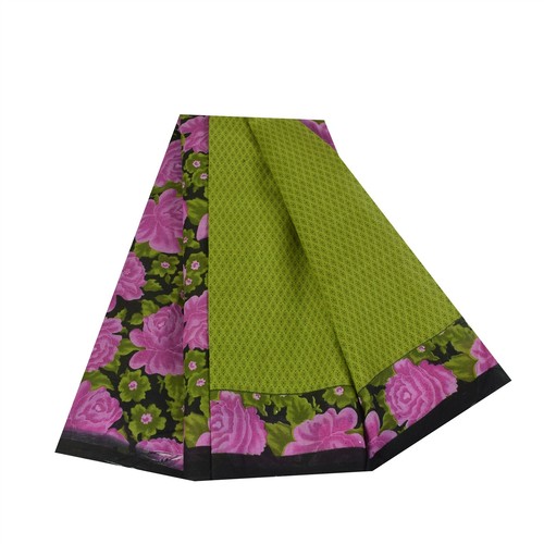 Sanskriti Vintage Sarees Indian Green Pure Cotton Printed Sari 5+Yd Craft Fabric - Picture 7 of 11