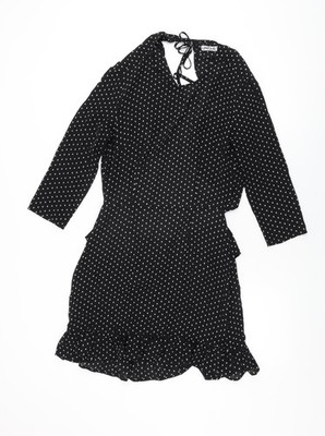 Unique 21 Damen schwarz gepunktet Polyester Etuikleid Größe 8 Rundhals Reißverschluss