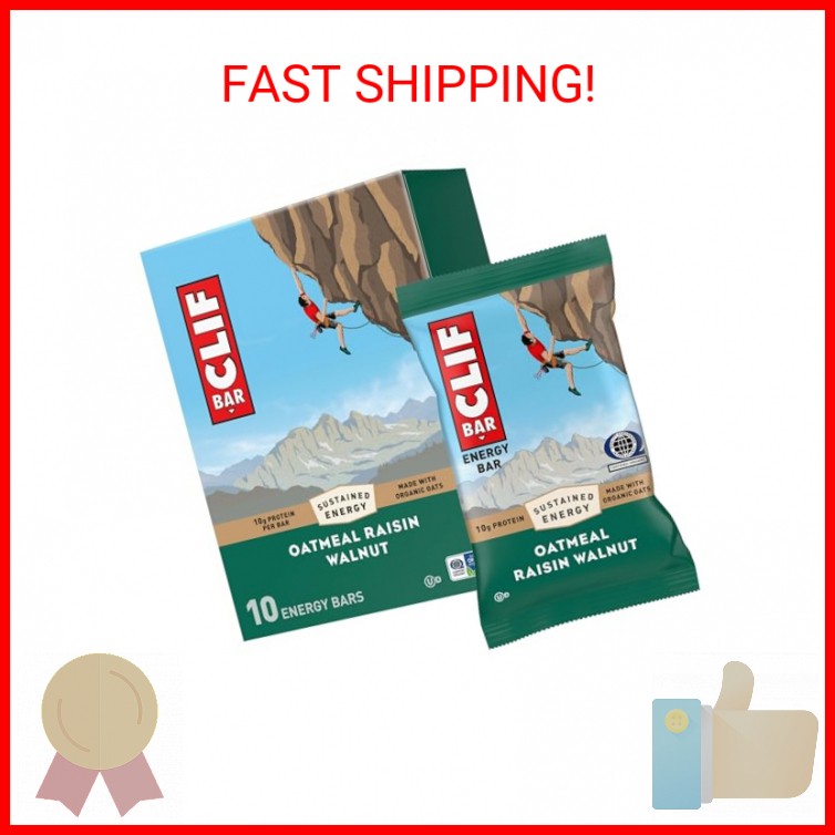 CLIF BAR - Oatmeal Raisin Walnut - Made with Organic Oats - Energy Bars - Non-GM