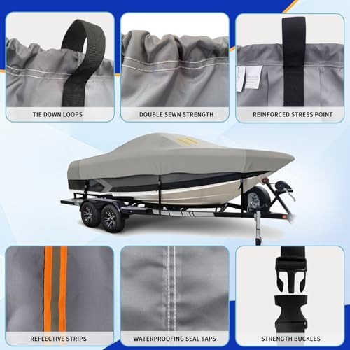 Robuste 1200D wasserdichte Bootsabdeckung, Bootsabdeckung 20-22 ft mit grau - Bild 5 von 7