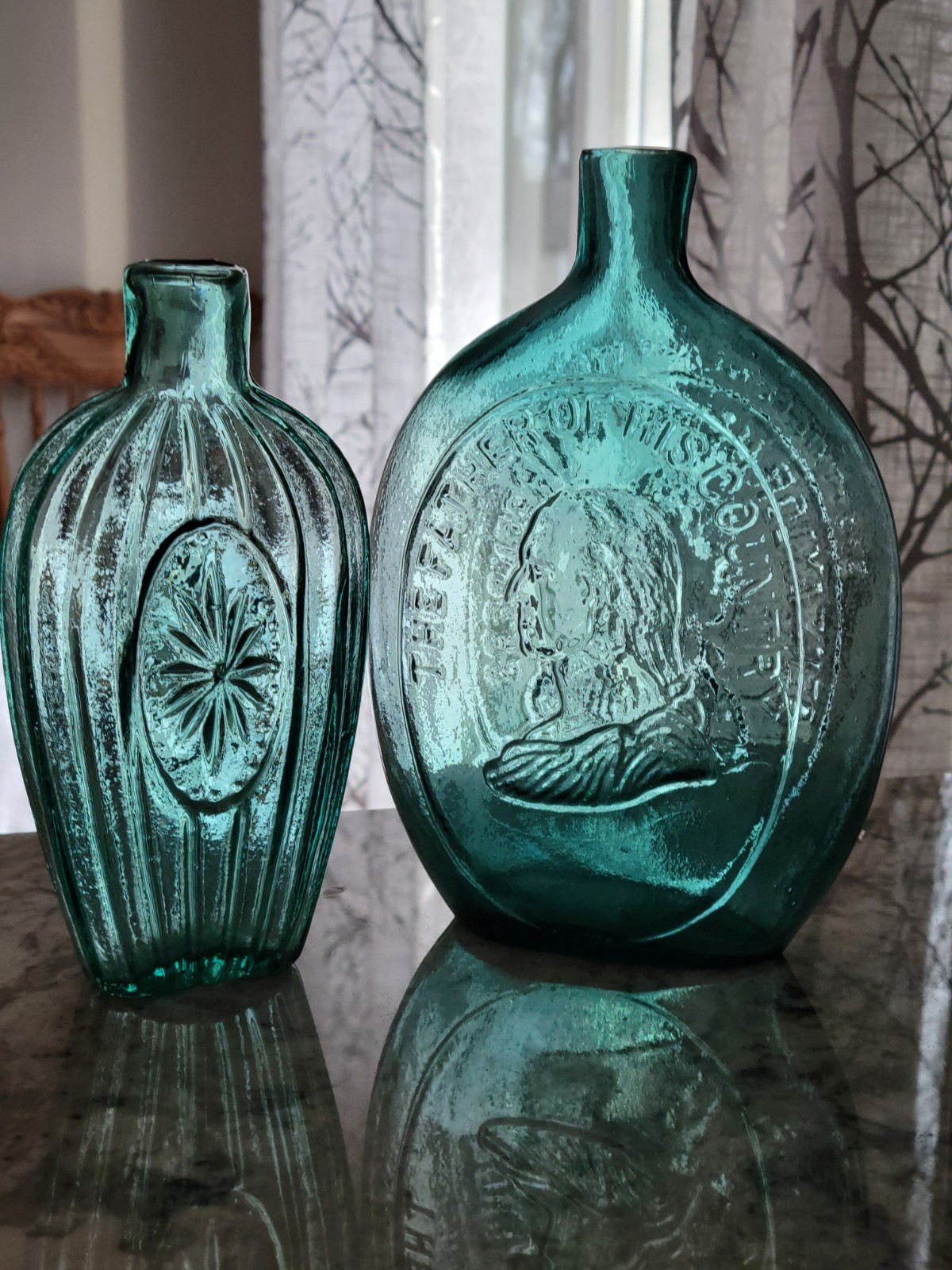 Old Rich Shaded Teal Dyottville Quart Washington Taylor Historical Flask Crisp