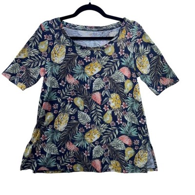 J Jill Shirt Small Tropical Fruit Pineapple Watermelon Pima Cotton Vacation