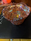 Vintage Imperial Pink Iridescent Sawtooth Rim Carnival Heavy Glass Bowl