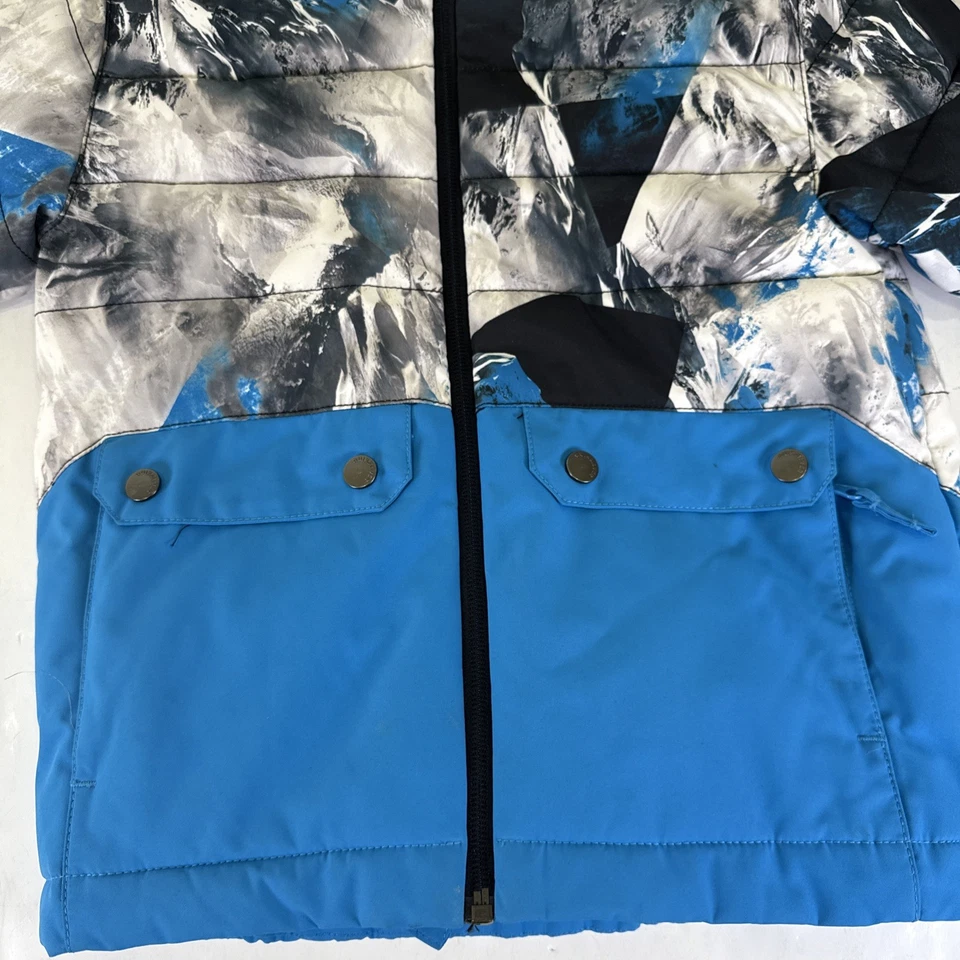 Jaqueta de neve Quiksilver meninos crianças ousadas capuz ajustável esqui pele sintética azul preta - Imagem 4 de 4