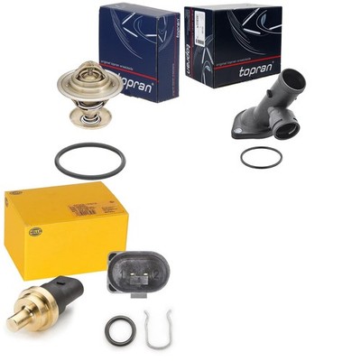 TOPRAN THERMOSTAT + WASSERFLANSCH + HELLA SENSOR passend für VW VAG 1.9 2.0 TDI