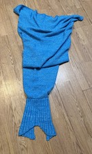 NWOT Mermaid Tail Blanket Handmade Crochet Afghan Cozy Throw Soft Kids Blue