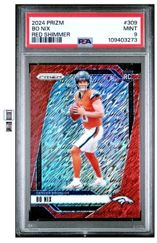 2024 Panini Prizm Bo Nix RC Red Shimmer /35 PSA 9 Rookie Broncos SP Low Pop
