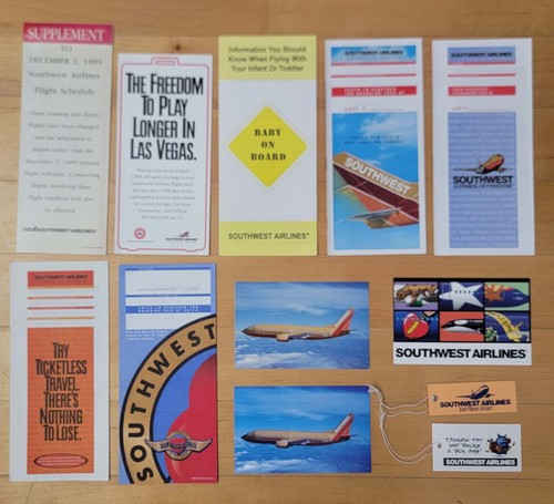 SOUTHWEST AIRLINES - MEMORABILIA LOT - VARIOUS ITEMS & DATES - 12 ITEMS